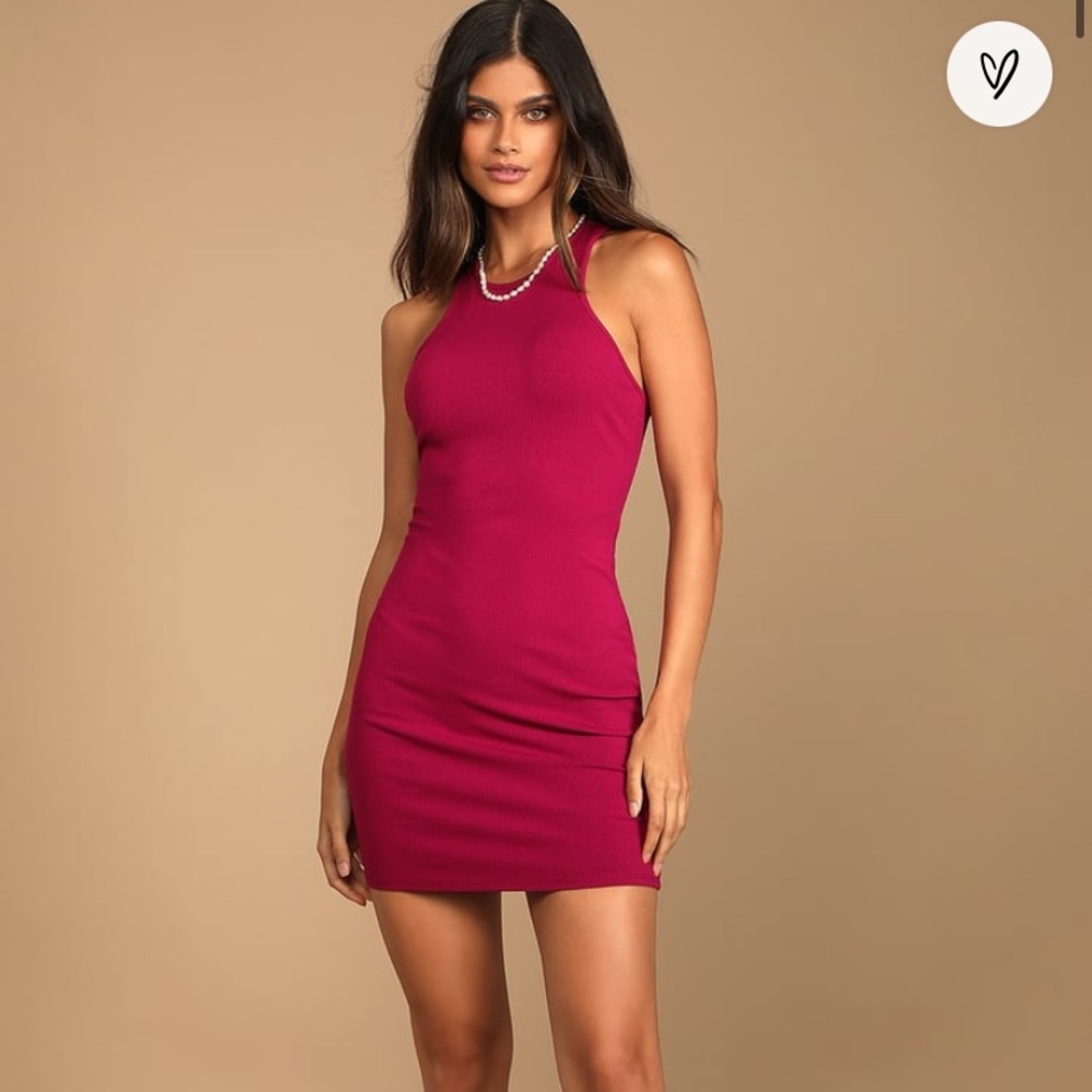 Lulu’s Cute Choice Magenta Ribbed Sleeveless Bodycon Mini Dress - Size Small